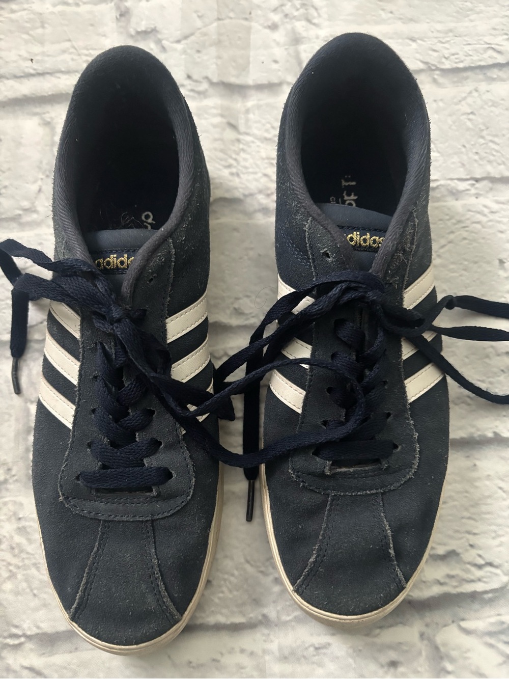adidas Navy Suede Sneakers with White Stripes